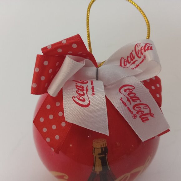 Vintage 1993 Coca Cola Christmas Ball Ornament With Red & White Bows - Picture 6 of 12